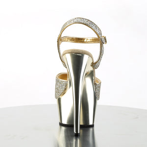 back view of gold platform ankle strap glitter high heel sandal shoe DELIGHT-609G