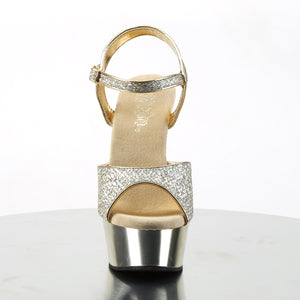 front of gold platform ankle strap glitter high heel sandal shoe DELIGHT-609G