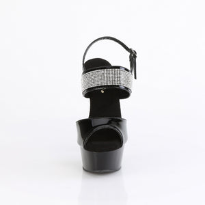 front view of platform sling back ankle strap high heel sandals with Rhinestone on the adjustable instep strap. DELIGHT-639