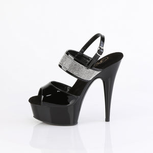 side view of platform sling back ankle strap high heel sandals with Rhinestone on the adjustable instep strap. DELIGHT-639
