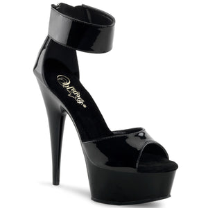 black 6-inch spike heel platform sandal with a wide ankle band with a back zipper DELIGHT-670-3