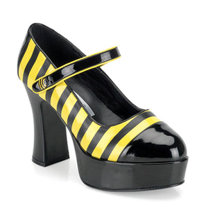 honey bee costume shoes, yellow and black adult Mary Jane shoes with 5-inch chunky heels DOLLY-66