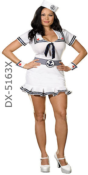 plus size sailor 4-pc. costume white dress with navy hat 5163