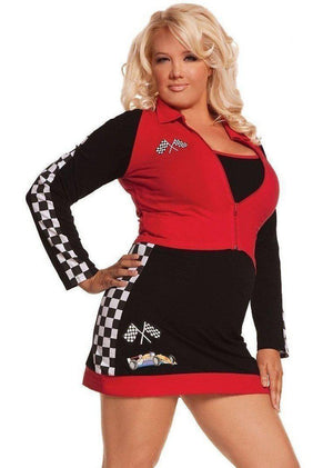 close up of woman's race car driver plus size costume 9539X