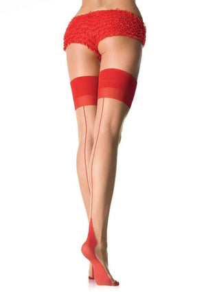 sheer nude stocking with red Cuban heel and backseam 1027