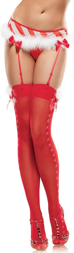 sheer red Christmas thigh high stockings 1509