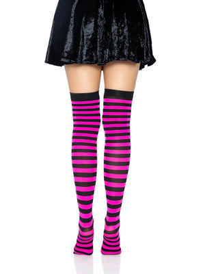 no shoes purple and black horizontal striped opaque stockings 6005