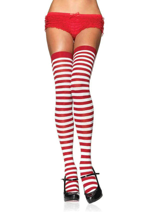 red and white Christmas horizontal striped opaque stockings 6005