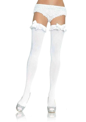 white opaque thigh high stockings with ruffle bow with panty 6010