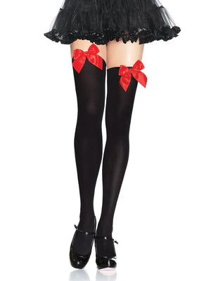 Opaque Thigh High Stockings with Satin Bow 9-colors 6255