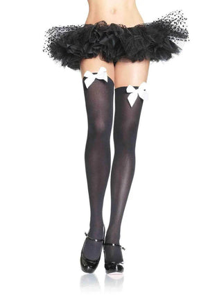 Opaque Thigh High Stockings with Satin Bow 9-colors 6255