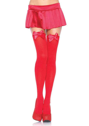 Opaque Thigh High Stockings with Satin Bow 9-colors 6255