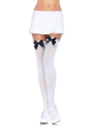 Opaque Thigh High Stockings with Satin Bow 9-colors 6255