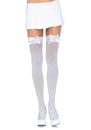 Opaque Thigh High Stockings with Satin Bow 9-colors 6255