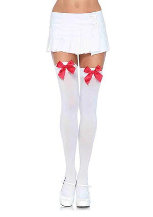 Opaque Thigh High Stockings with Satin Bow 9-colors 6255