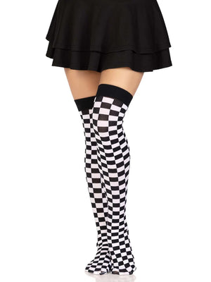 checkerboard thigh high stockings no shoes 6281