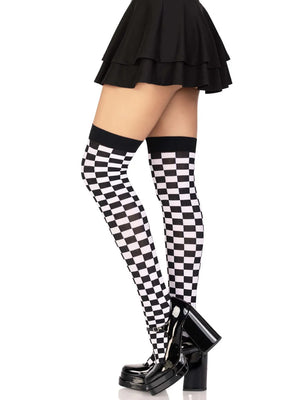 side view of checkerboard thigh high stockings 6281