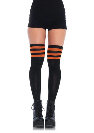 black athletic thigh high stockings with orange stripes 6605