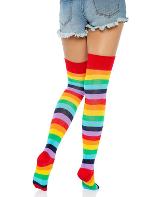 back view of cherry rainbow thigh high socks no shoes 6606