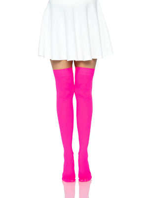 neon pink opaque thigh high stockings 6672 ns