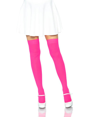 neon pink opaque thigh high stockings 6672