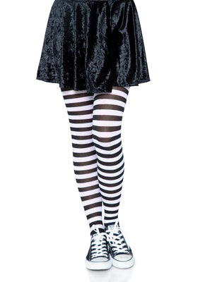 black and white horizontal striped opaque tights 7100