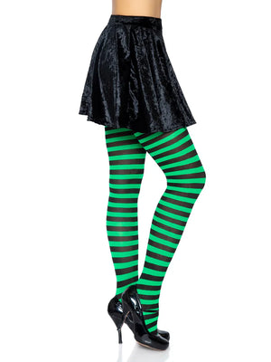 green and black horizontal striped opaque tights 7100