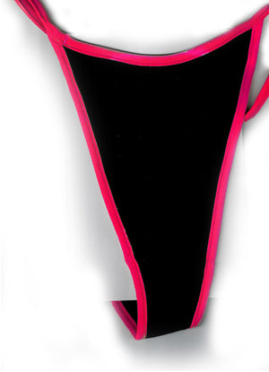 black with pink trim black opaque Microfiber bikini thong lingerie set 8202