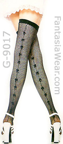 small backseam bows on black fishnet stockings 9017