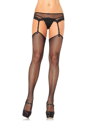 black classic fishnet thigh high stockings 9020