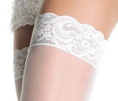 sheer white lace top thigh high stockings 9021