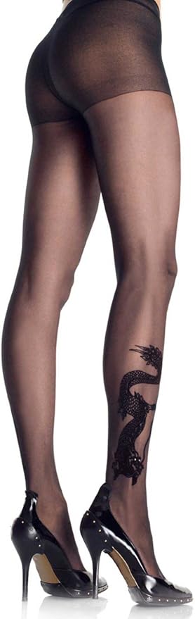 Chinese dragon tattoo sheer black pantyhose 9910