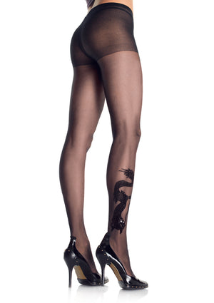 dragon tattoo sheer black pantyhose 9910