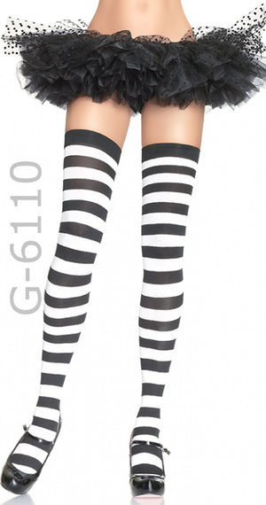 black and white wide stripe thigh high stockings with tutu 6110