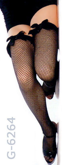 black fishnet thigh high stockings with ruffle and bow with shoes 6264