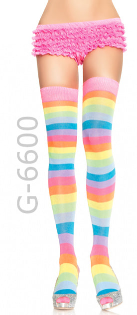 neon rainbow striped thigh high stockings with panty 6600