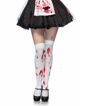 zombie white thigh high stockings with blood spatter 6675