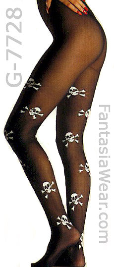 black opaque nylon skull and crossbones tights 7728