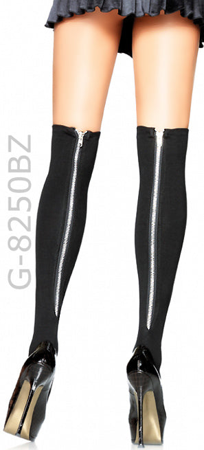 opaque Lycra thigh high stockings with zip-up back 8250BZ