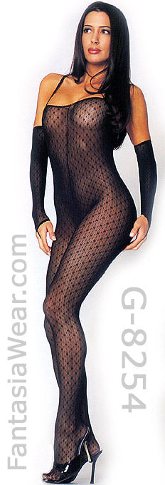 black mini-daisy lace bodystocking with gloves 2-piece set 8254