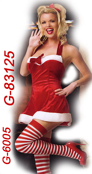red velvet Christmas dress with striped stockings 83125