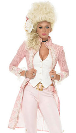 close up of pink brocade Marie Antoinette costume 83276