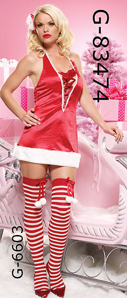 Christmas costume red stretch satin Santa mini-dress 83474