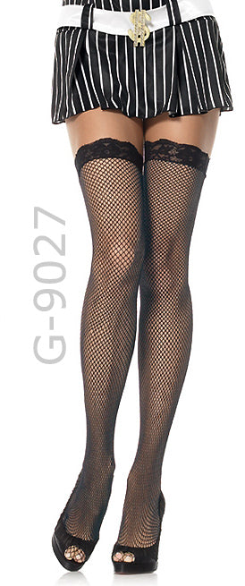 black fishnet stockings with lace top  9027