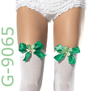 Irish white thigh high stockings with green bows 9065