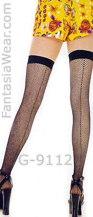 black fishnet thigh high stockings with backseams 9112