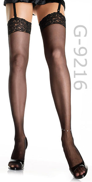 sheer thigh high stockings with lace top and Rhinestones anklet 9216