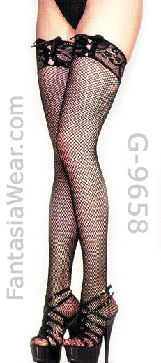 queen size corset top black fishnet thigh high stockings 9658q