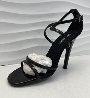strappy sandal shoe with criss-cross ankle strap and 4.5-inch spike heel