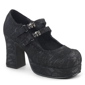 double strap Goth Mary Jane shoes, black satin lace, 3.75-inch chunky heel GOTHIKA-09